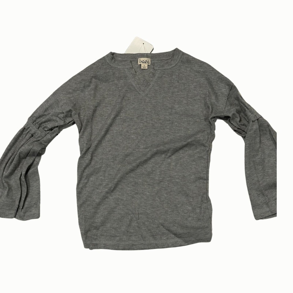Baes Sweater with Bell Sleeve V Neck Size Small Gray Neutral Boho Bohemian
